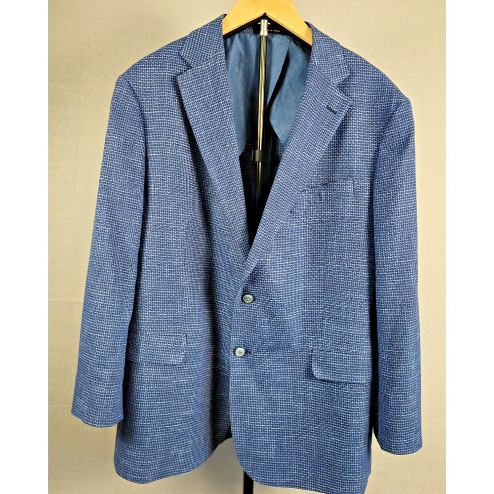 Joseph Abboud Sport Coat Mens 48R Blue Stretch Micro Check Two Button Blazer